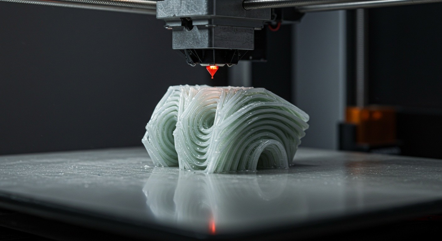 (реалистичная фотография) (Не используй текст и буквы на изображении) : 3d печать, Печать полупрозрачных моделей послойно