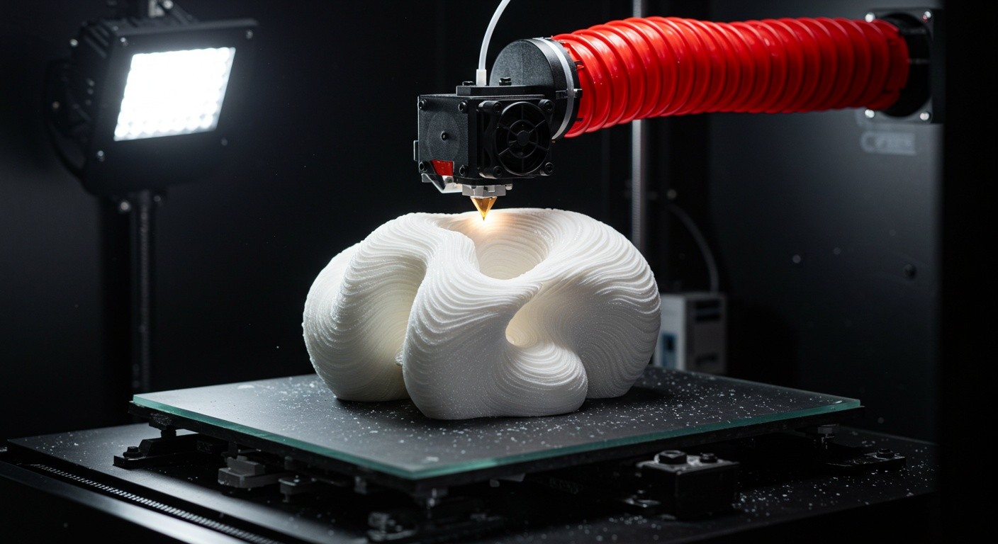 (реалистичная фотография) (Не используй текст и буквы на изображении) : 3d печать, Послойная печать и гибкие схемы охлаждения