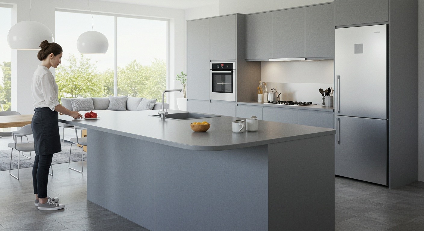 (реалистичная фотография) (Не используй текст и буквы на изображении) : 3d печать, Напечатанные кухни будущего