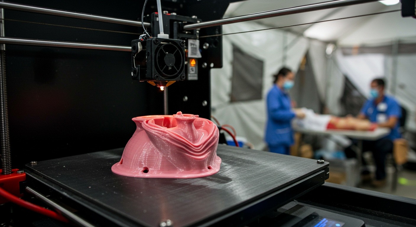 (реалистичная фотография) (Не используй текст и буквы на изображении) : 3d печать, 3D-печать в экстренных ситуациях