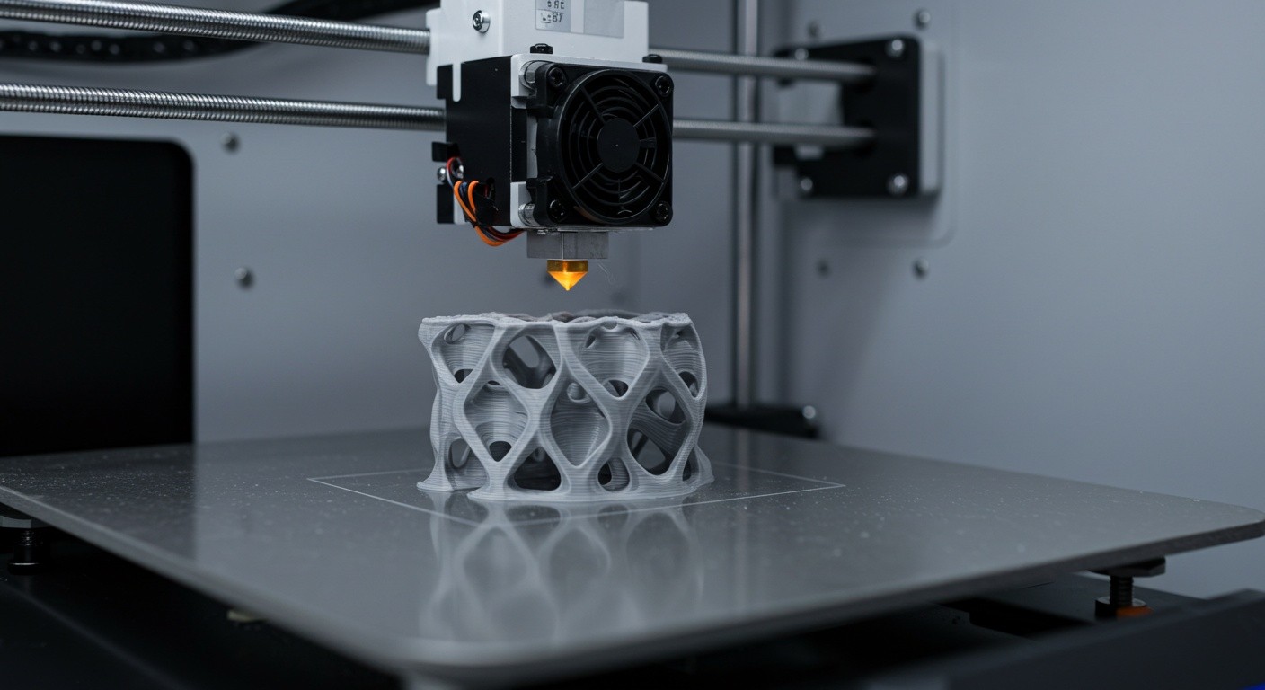 (реалистичная фотография) (Не используй текст и буквы на изображении) : 3d печать, Печать изделий с изменяемой структурой послойно