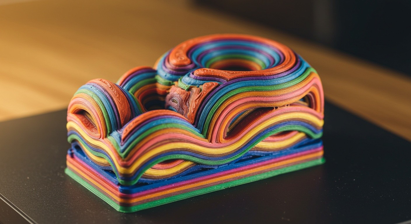 (реалистичная фотография) (Не используй текст и буквы на изображении) : 3d печать, Послойная печать и многоцветная FDM-технология