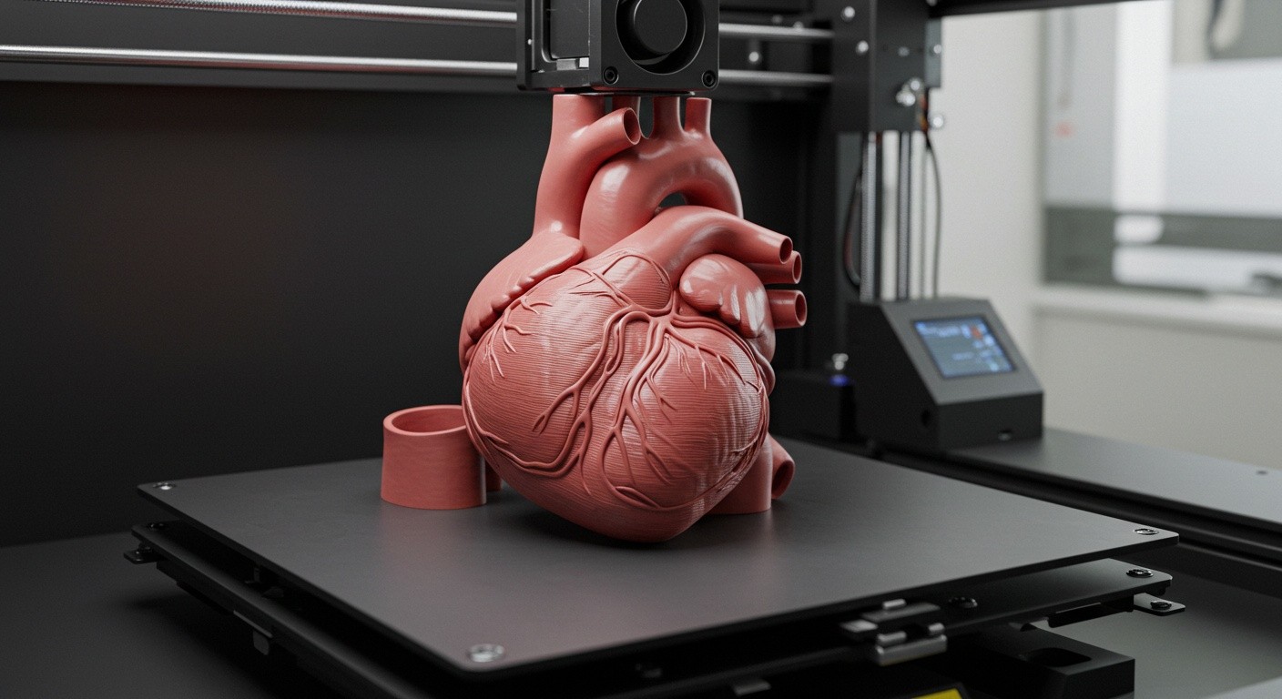 (реалистичная фотография) (Не используй текст и буквы на изображении) : 3d печать, Печать искусственных сердец