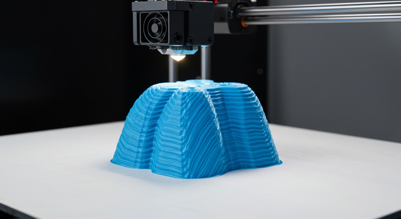 (реалистичная фотография) (Не используй текст и буквы на изображении) : 3d печать, Печать деталей с плавным изменением толщины слоя