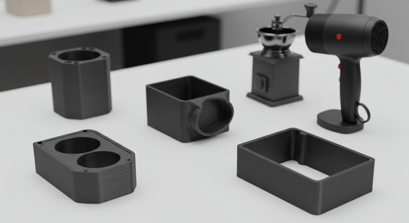 (реалистичная фотография) (Не используй текст и буквы на изображении) : 3d печать, Напечатанные корпуса для бытовой техники