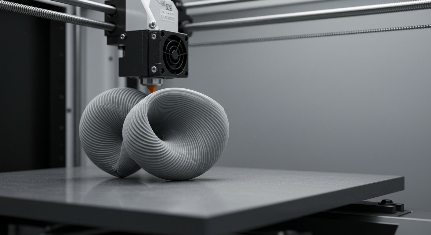 (реалистичная фотография) (Не используй текст и буквы на изображении) : 3d печать, Печать гибких моделей послойно без дефектов