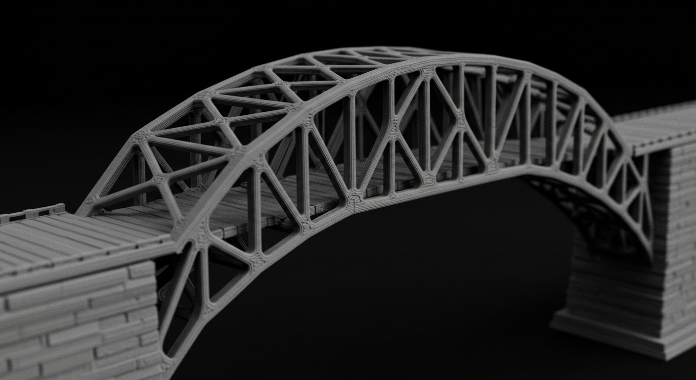 (реалистичная фотография) (Не используй текст и буквы на изображении) : 3d печать, Печать конструкций для мостов