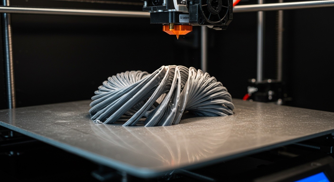 (реалистичная фотография) (Не используй текст и буквы на изображении) : 3d печать, Послойная печать и контроль кривизны модели