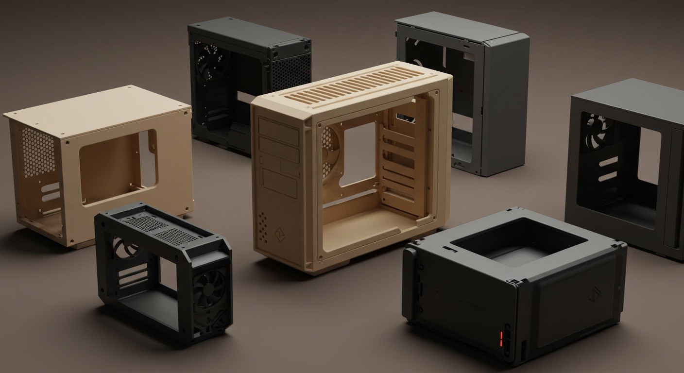 (реалистичная фотография) (Не используй текст и буквы на изображении) : 3d печать, Напечатанные корпуса для компьютеров