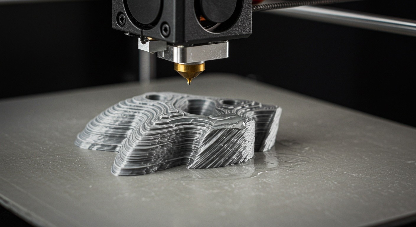 (реалистичная фотография) (Не используй текст и буквы на изображении) : 3d печать, Послойная печать и использование смазки направляющих