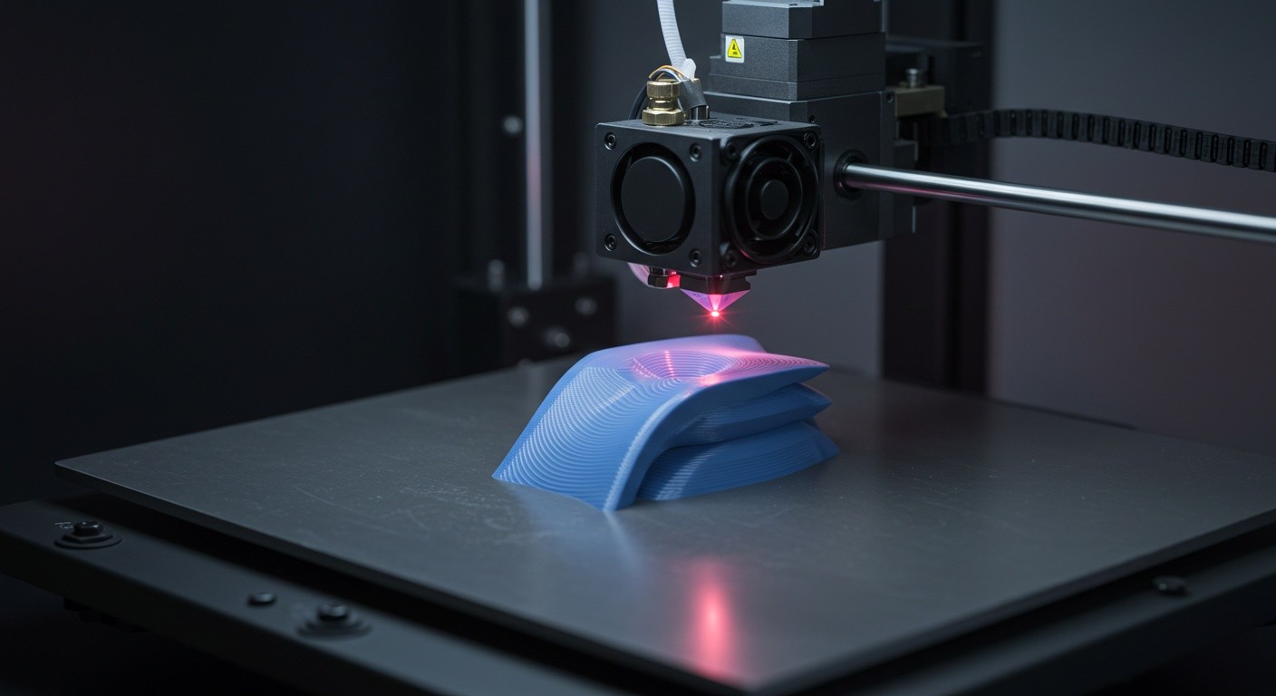 (реалистичная фотография) (Не используй текст и буквы на изображении) : 3d печать, Послойная печать и лазерный контроль формы