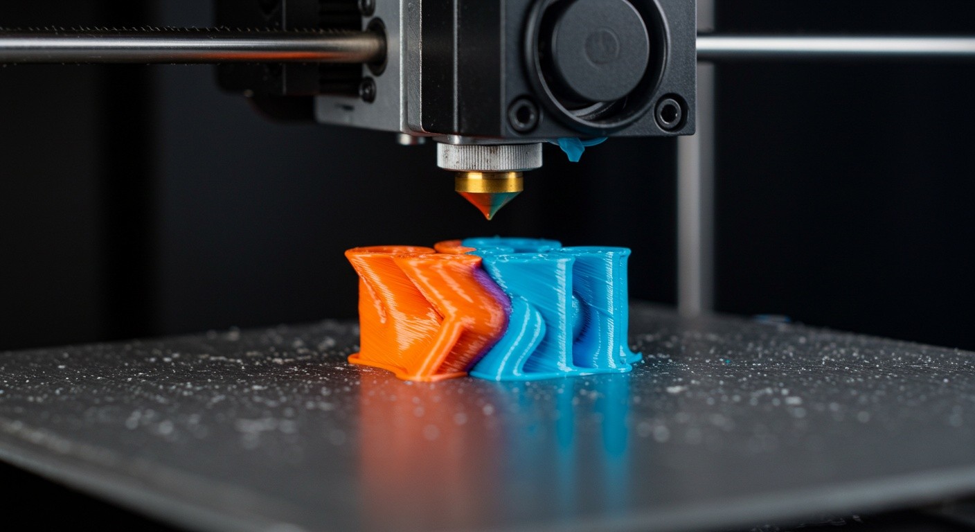 (реалистичная фотография) (Не используй текст и буквы на изображении) : 3d печать, Печать двухцветных деталей послойно