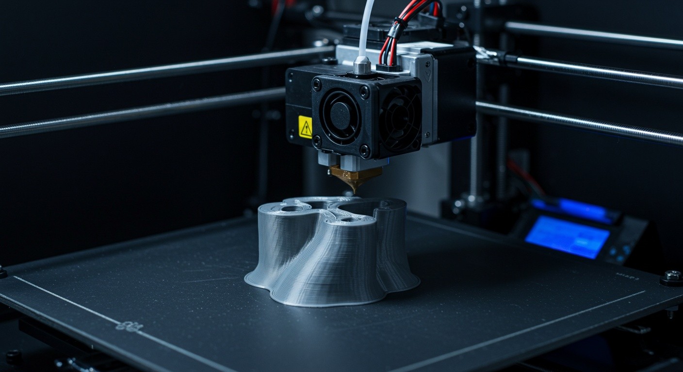 (реалистичная фотография) (Не используй текст и буквы на изображении) : 3d печать, Послойная печать и контроль равномерности подачи