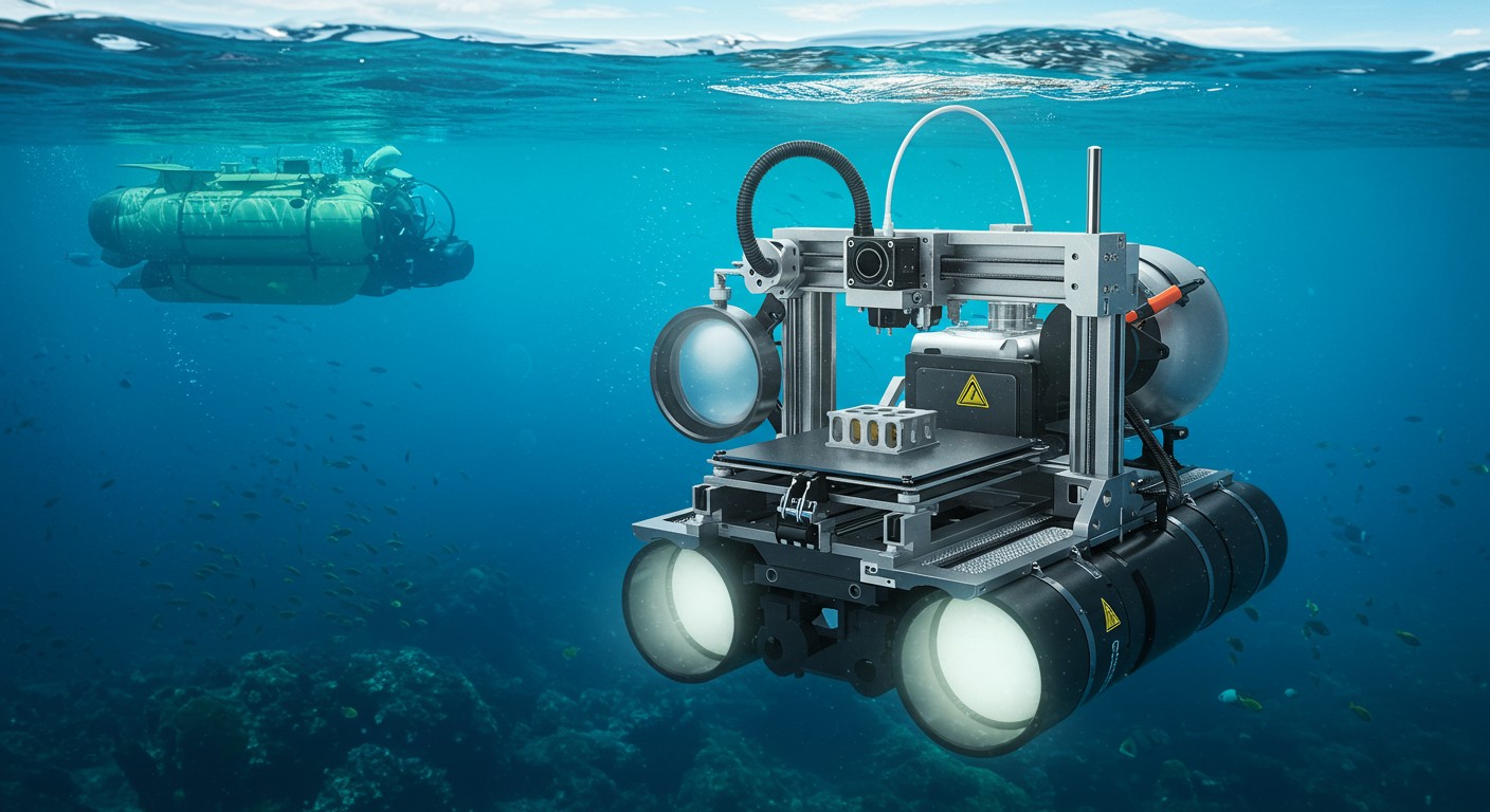 (реалистичная фотография) (Не используй текст и буквы на изображении) : 3d печать, 3D-печать в освоении океана