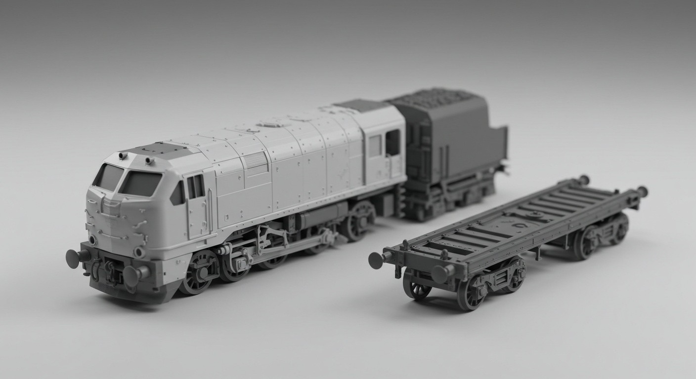 (реалистичная фотография) (Не используй текст и буквы на изображении) : 3d печать, Напечатанные детали для поездов