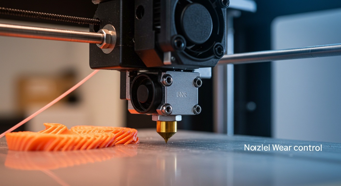 (реалистичная фотография) (Не используй текст и буквы на изображении) : 3d печать, Послойная печать и контроль за износом сопла