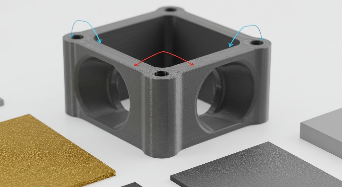 (реалистичная фотография) (Не используй текст и буквы на изображении) : 3d печать, Как печатать изделия без деформации углов