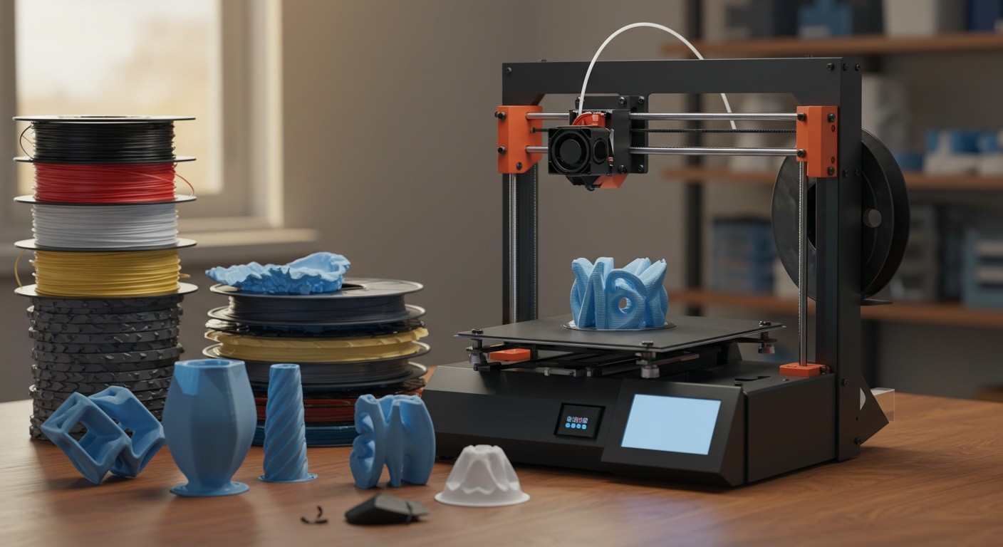 (реалистичная фотография) (Не используй текст и буквы на изображении) : 3d печать, Послойная печать и управление расходом пластика