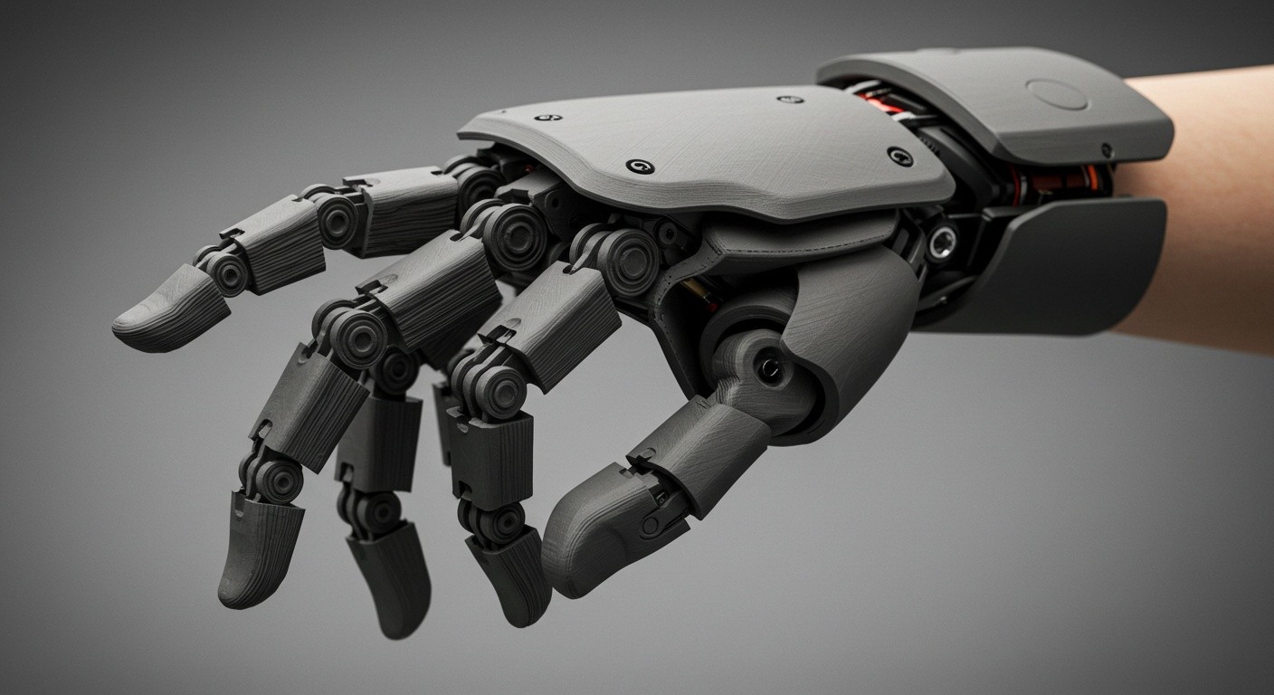 (реалистичная фотография) (Не используй текст и буквы на изображении) : 3d печать, Напечатанные роботизированные руки