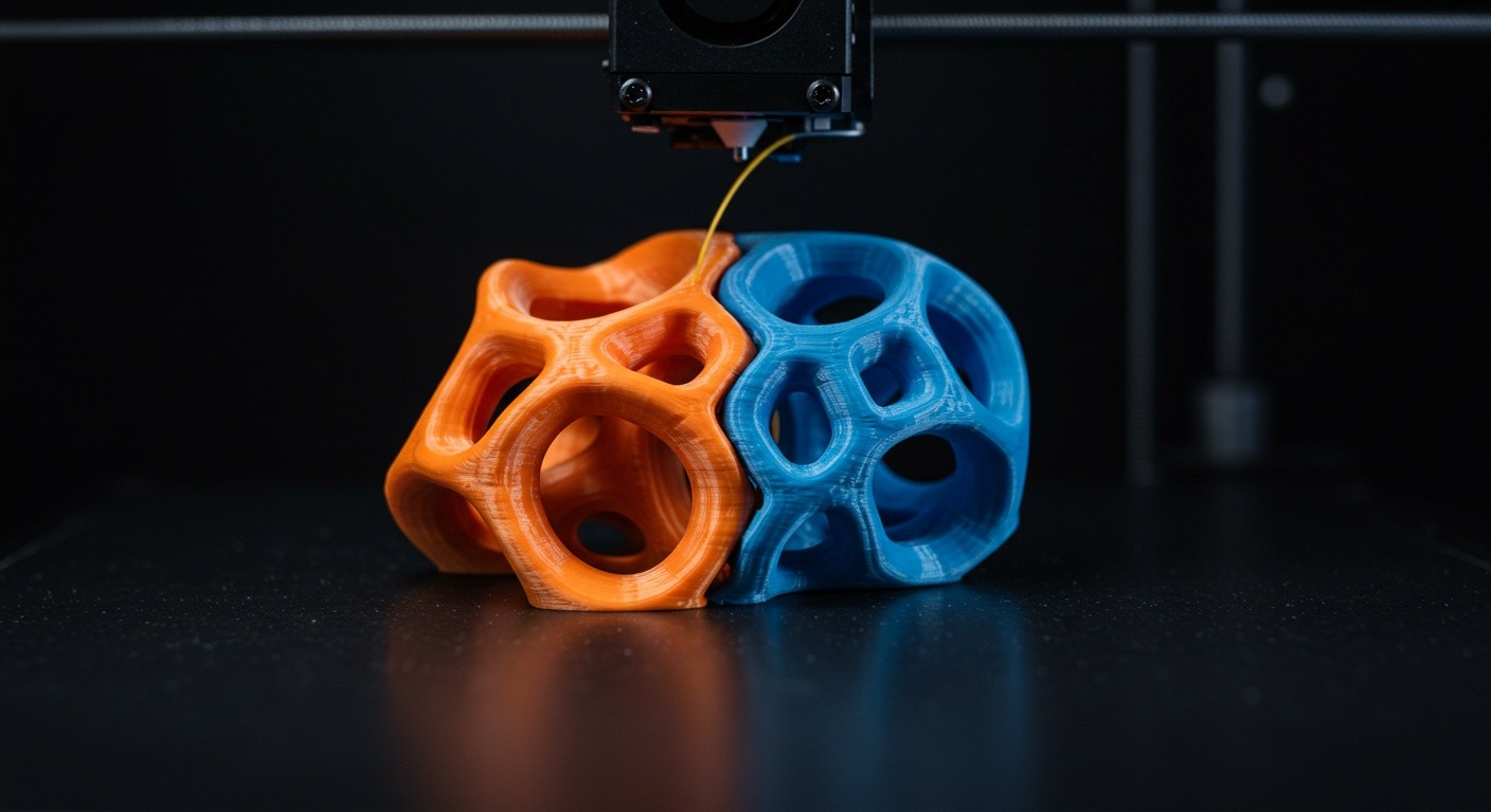 (реалистичная фотография) (Не используй текст и буквы на изображении) : 3d печать, Как печатать гибридные модели из разных материалов