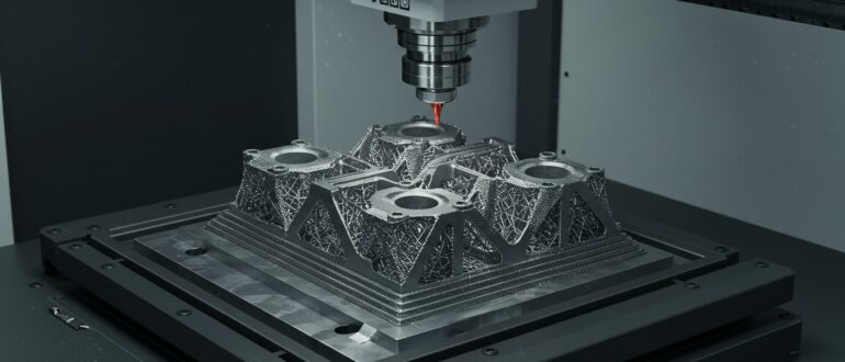 (реалистичная фотография) (Не используй текст и буквы на изображении) : 3d печать, Послойная печать металлом: революция в производстве