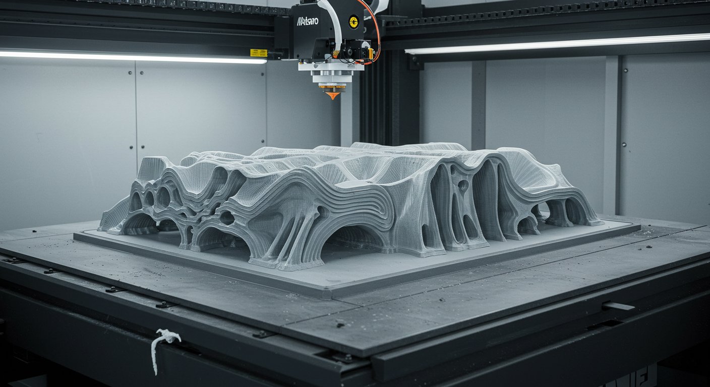 (реалистичная фотография) (Не используй текст и буквы на изображении) : 3d печать, Печать крупных объектов без усадки послойно