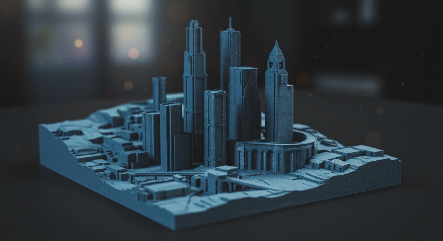 (реалистичная фотография) (Не используй текст и буквы на изображении) : 3d печать, Напечатанные макеты городов