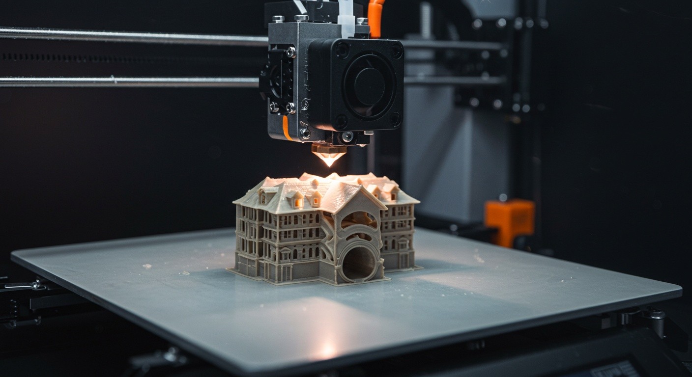 (реалистичная фотография) (Не используй текст и буквы на изображении) : 3d печать, Печать сложных моделей без швов послойно