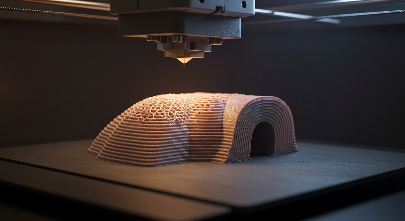 (реалистичная фотография) (Не используй текст и буквы на изображении) : 3d печать, Послойная печать и использование интеллектуальных алгоритмов