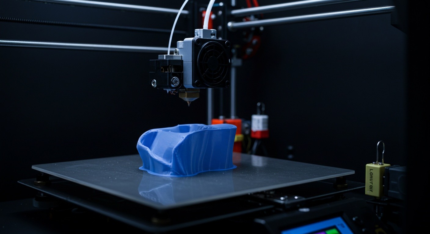 (реалистичная фотография) (Не используй текст и буквы на изображении) : 3d печать, Послойная печать и контроль колебаний температуры