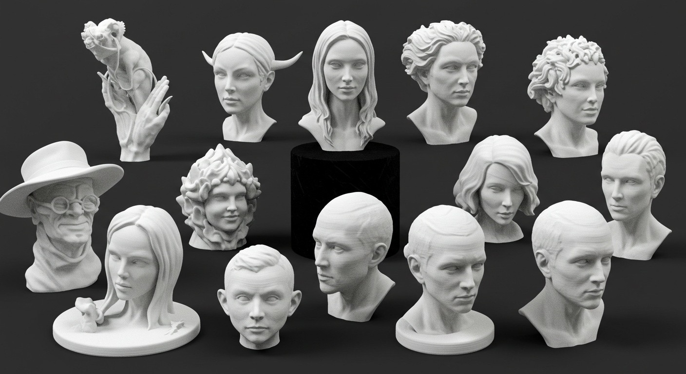 (реалистичная фотография) (Не используй текст и буквы на изображении) : 3d печать, Напечатанные мини-скульптуры