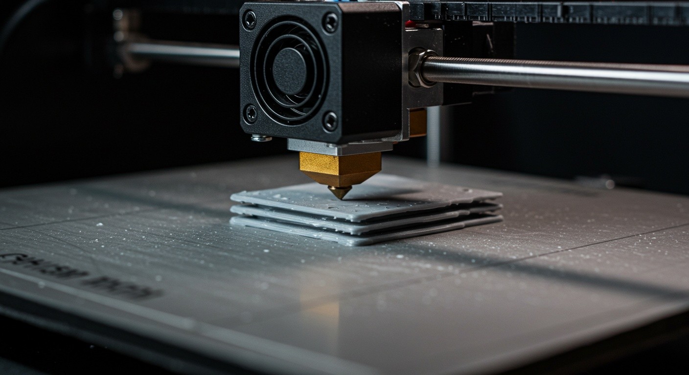 (реалистичная фотография) (Не используй текст и буквы на изображении) : 3d печать, Послойная печать и управление адгезией при охлаждении