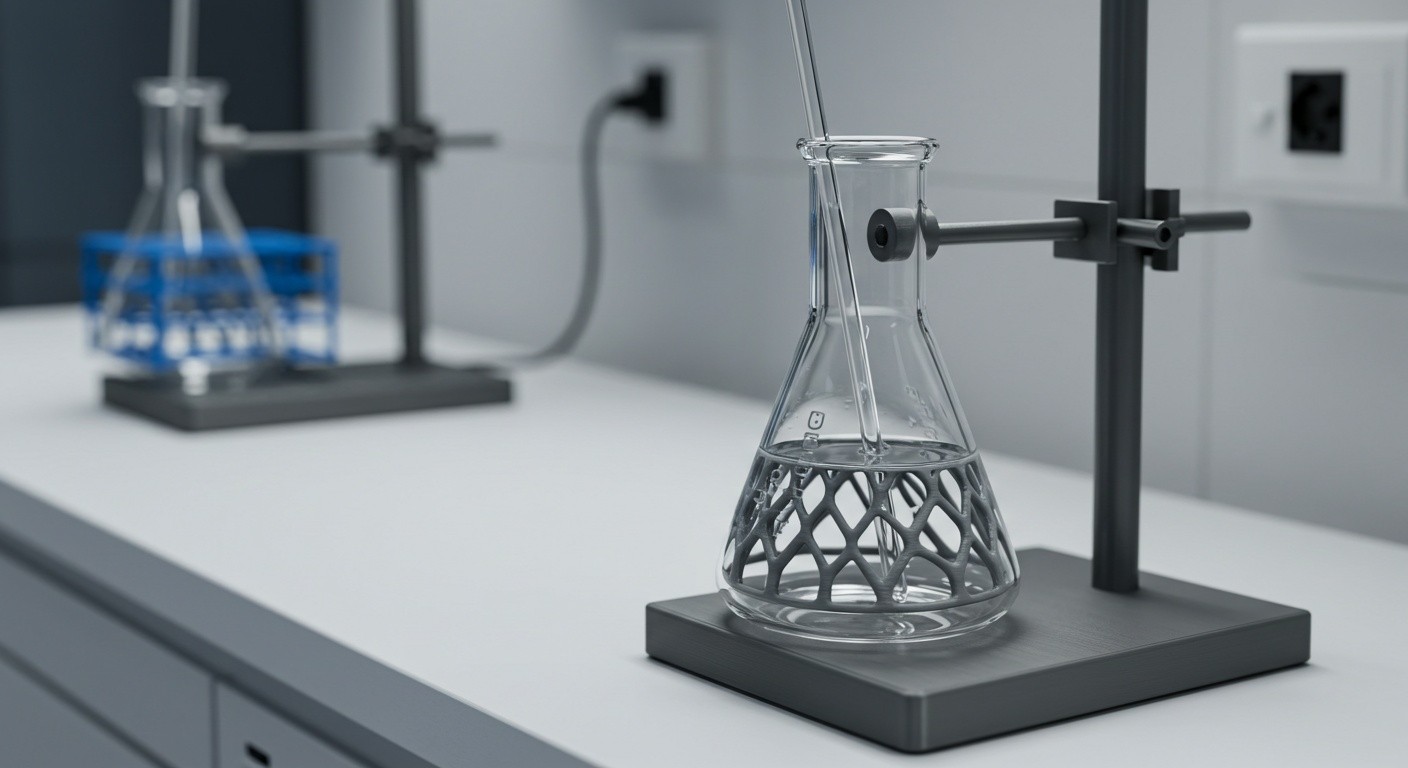 (реалистичная фотография) (Не используй текст и буквы на изображении) : 3d печать, Напечатанные лабораторные приборы