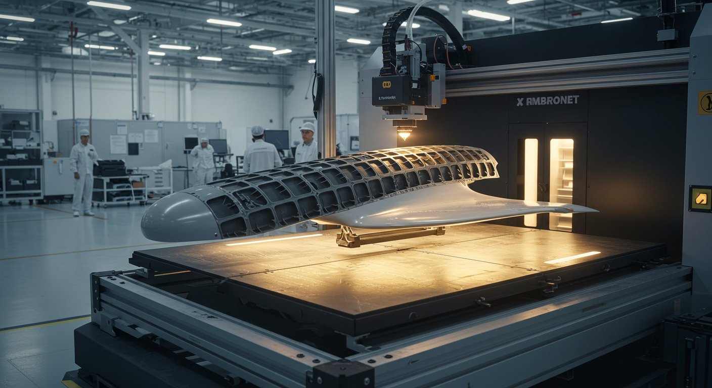 (реалистичная фотография) (Не используй текст и буквы на изображении) : 3d печать, Будущее авиастроения с 3D-печатью