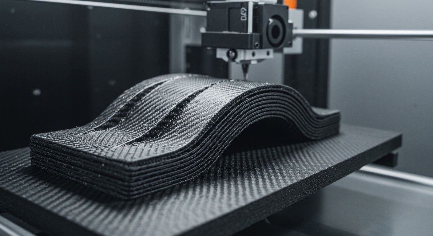 (реалистичная фотография) (Не используй текст и буквы на изображении) : 3d печать, Технология изготовления деталей из карбона