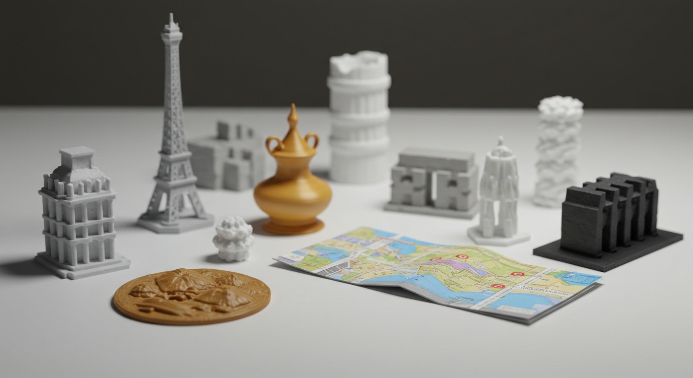 (реалистичная фотография) (Не используй текст и буквы на изображении) : 3d печать, Напечатанные объекты для туризма