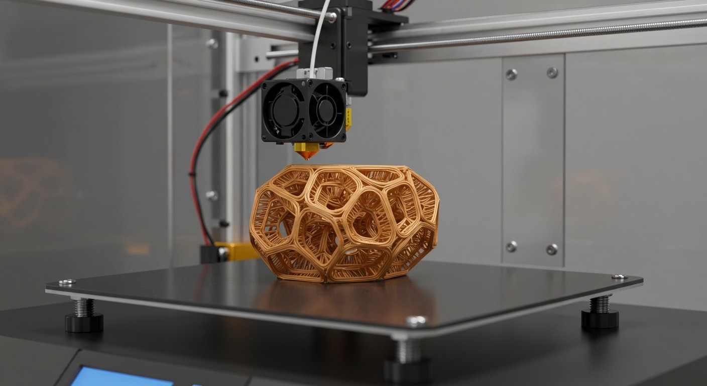 (реалистичная фотография) (Не используй текст и буквы на изображении) : 3d печать, 3D-печать и биоразлагаемые материалы