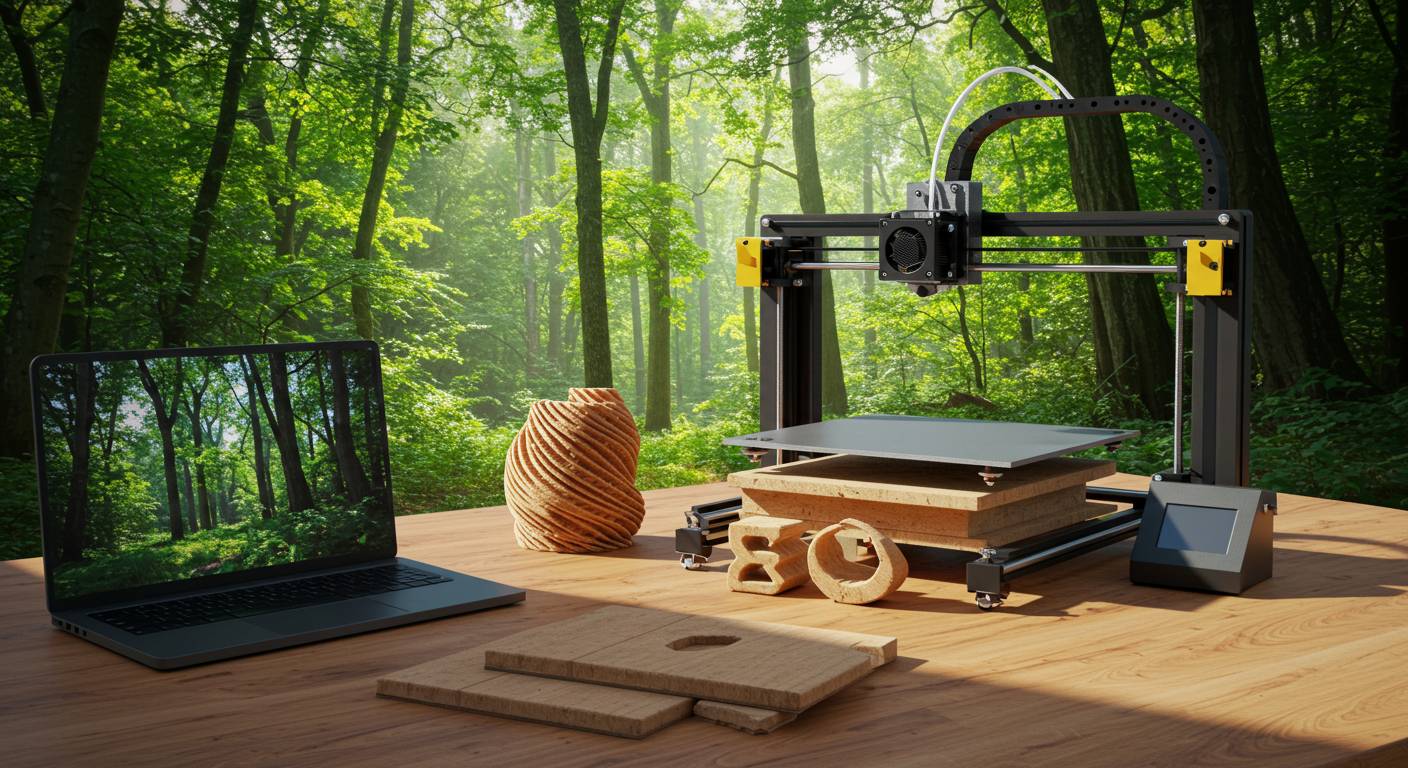 (реалистичная фотография) (Не используй текст и буквы на изображении) : 3d печать, 3D-печать в спасении лесов