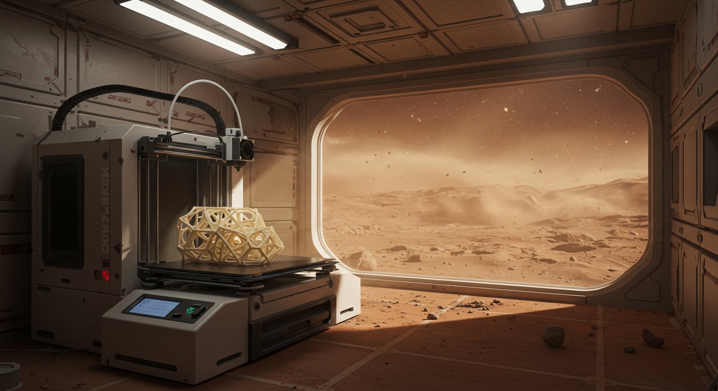 (реалистичная фотография) (Не используй текст и буквы на изображении) : 3d печать, 3D-печать на Марсе