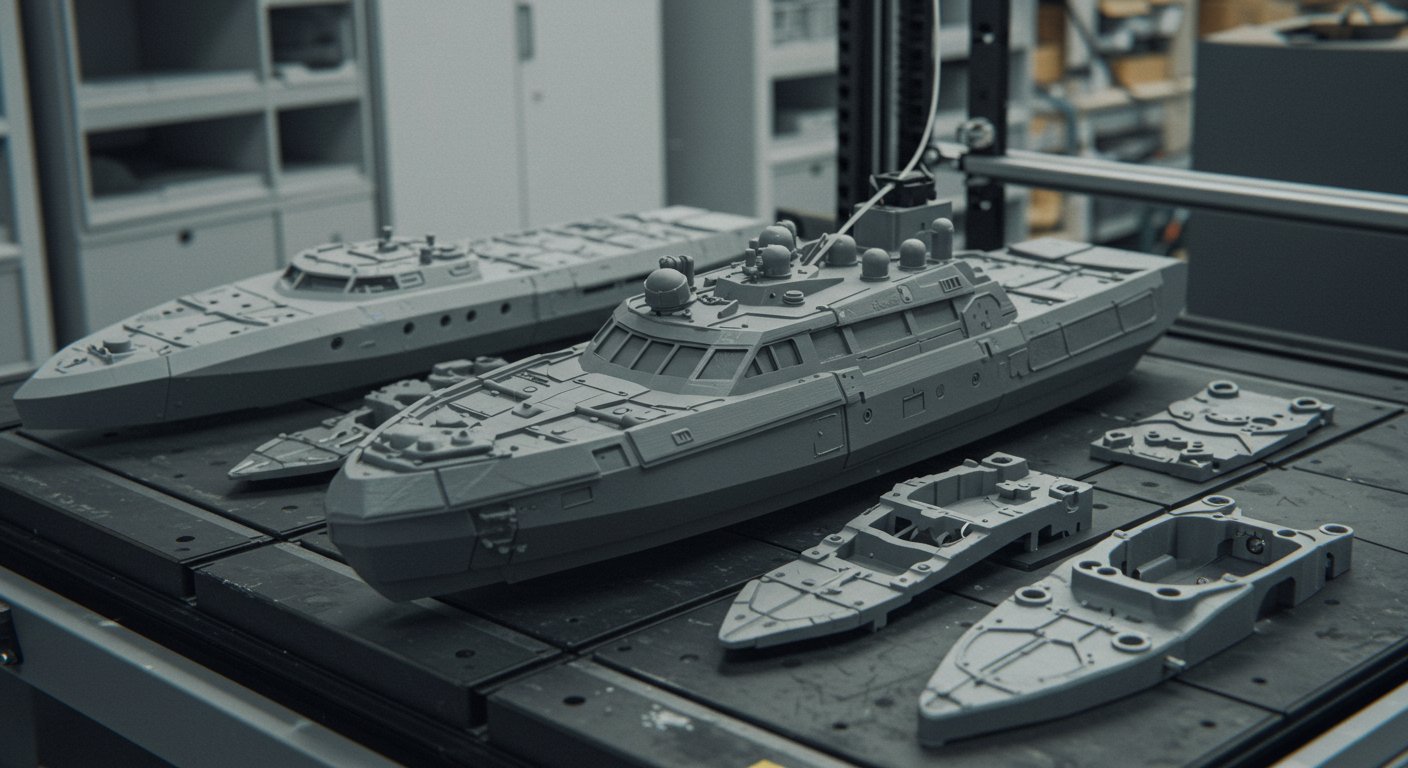 (реалистичная фотография) (Не используй текст и буквы на изображении) : 3d печать, Напечатанные элементы кораблей