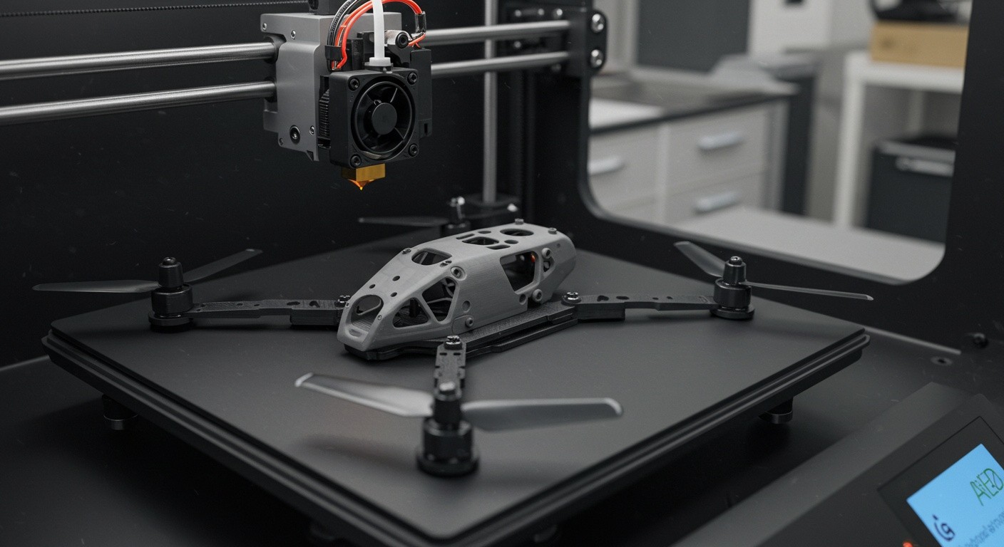 (реалистичная фотография) (Не используй текст и буквы на изображении) : 3d печать, Печать деталей для дронов-спасателей