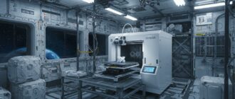 (реалистичная фотография) (Не используй текст и буквы на изображении) : 3d печать, 3D-принтеры в космосе