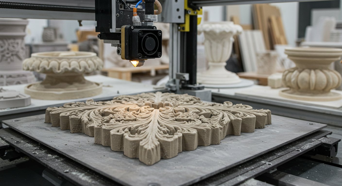 (реалистичная фотография) (Не используй текст и буквы на изображении) : 3d печать, Производство изделий из искусственного камня