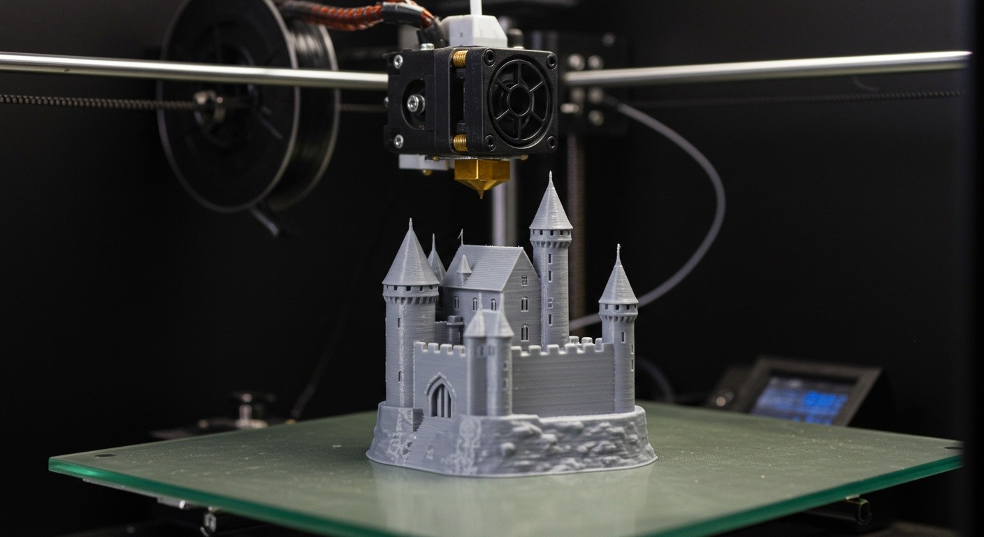 Миниатюрный замок, напечатанный на 3D-принтере