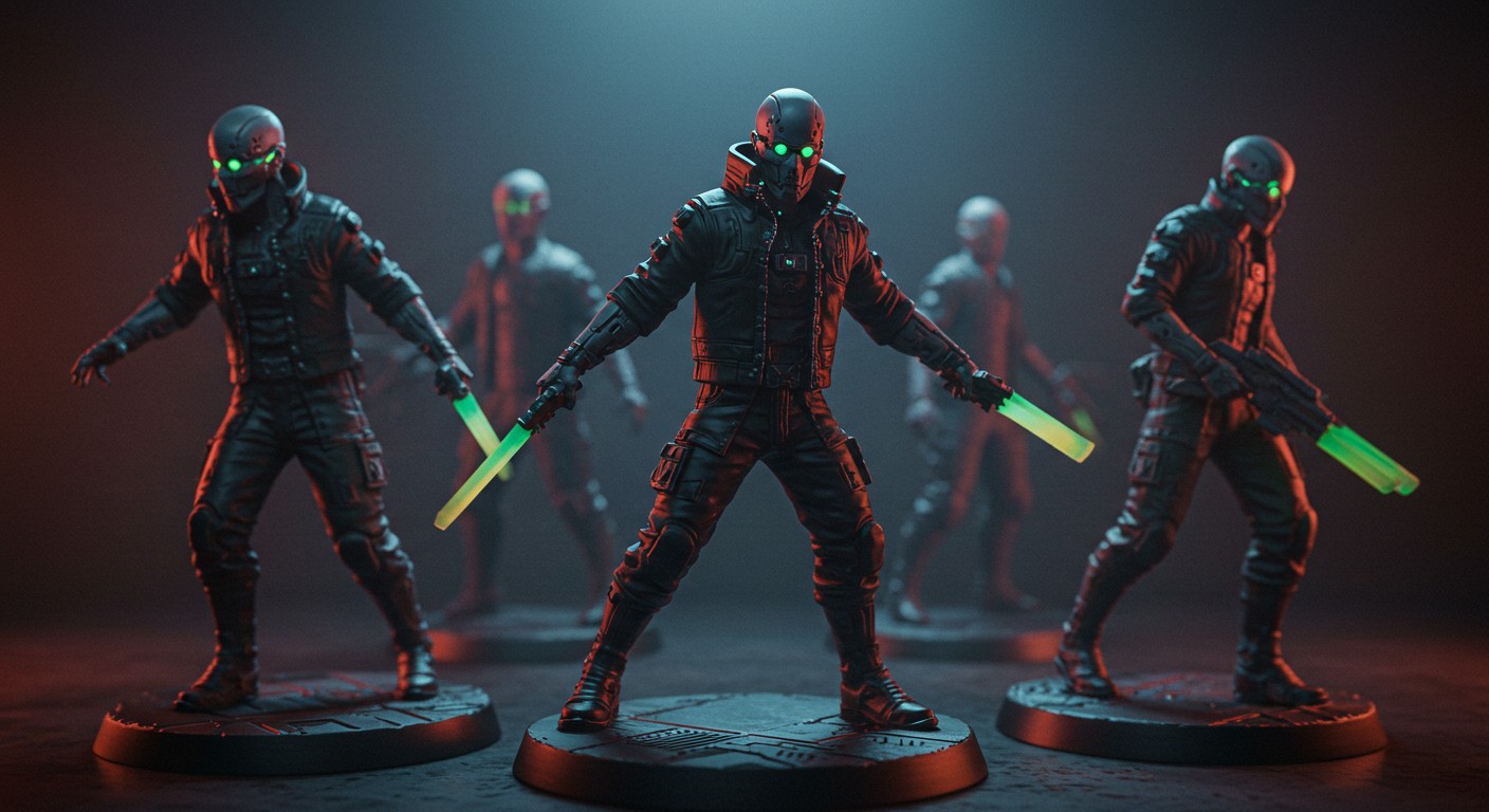 3D-печатная фигурка в стиле киберпанк с неоновыми деталями