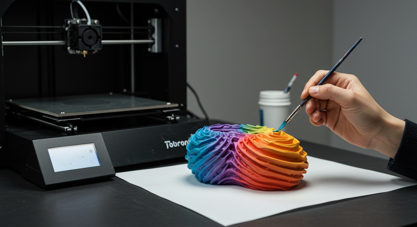 (реалистичная фотография) (Не используй текст и буквы на изображении) : 3d печать, Современные методы окрашивания и декорирования изделий