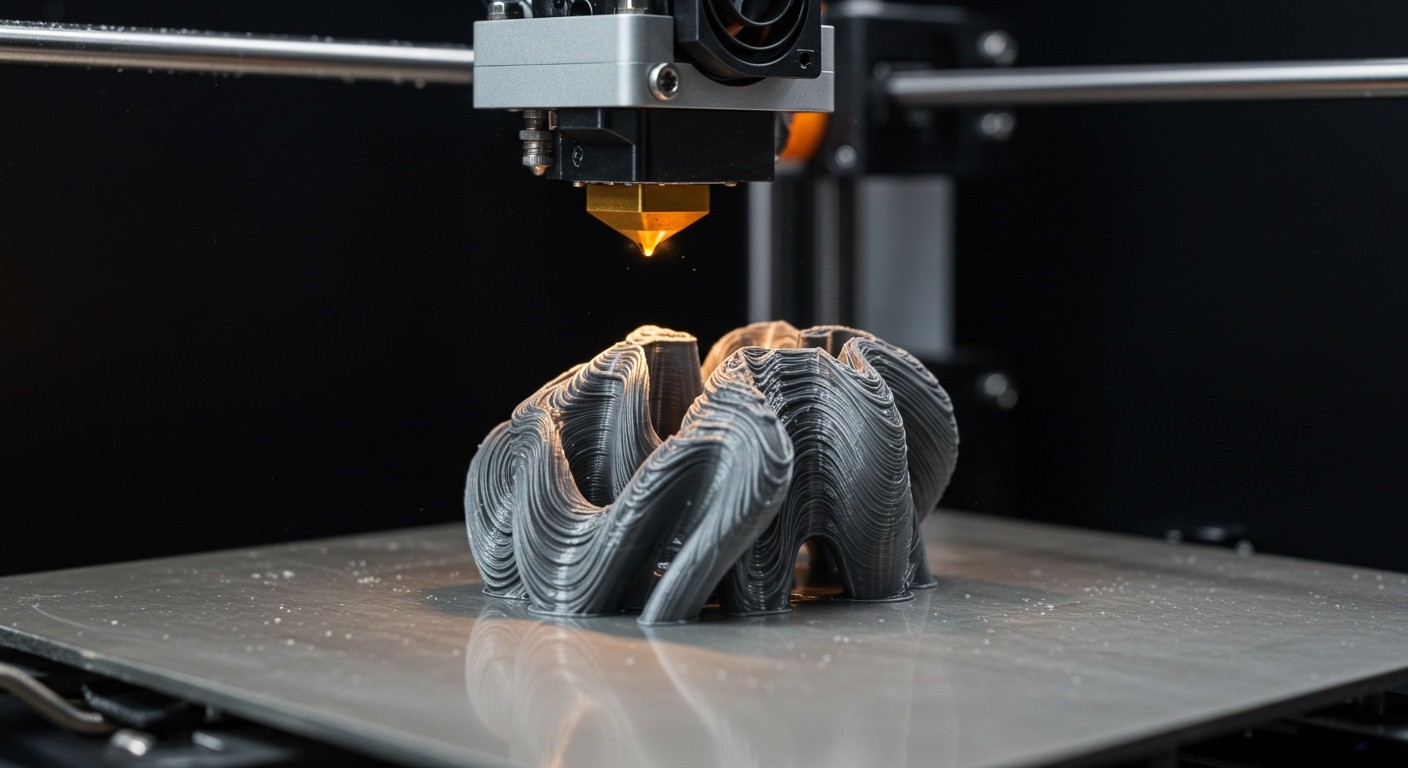 (реалистичная фотография) (Не используй текст и буквы на изображении) : 3d печать, Печать сложных форм с послойным охлаждением