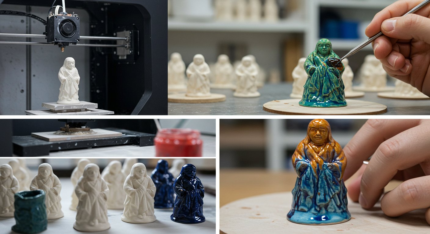 (реалистичная фотография) (Не используй текст и буквы на изображении) : 3d печать, Особенности создания фигурок из керамики с глазурью