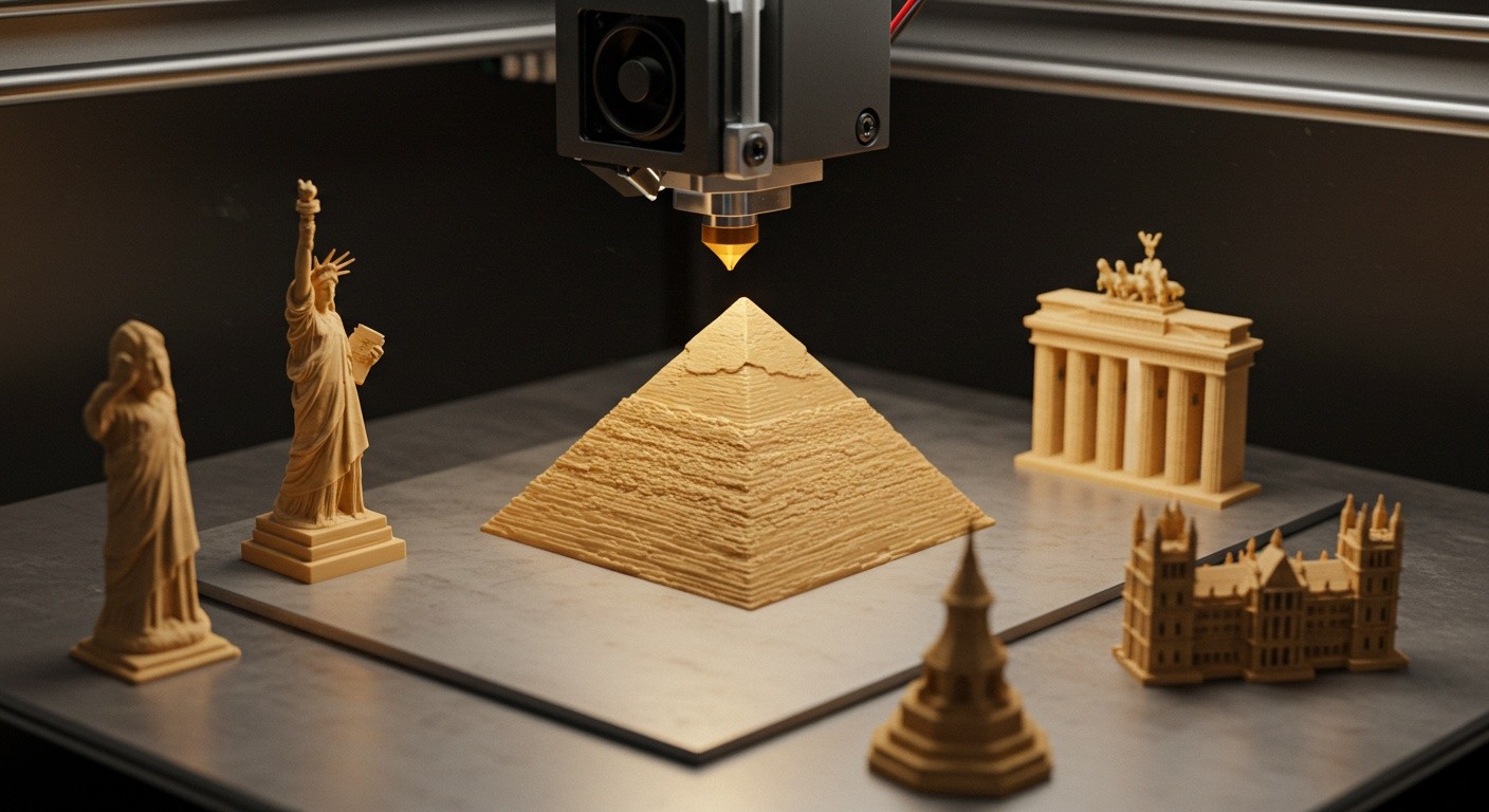 (реалистичная фотография) (Не используй текст и буквы на изображении) : 3d печать, Создание сувениров в виде архитектурных достопримечательностей