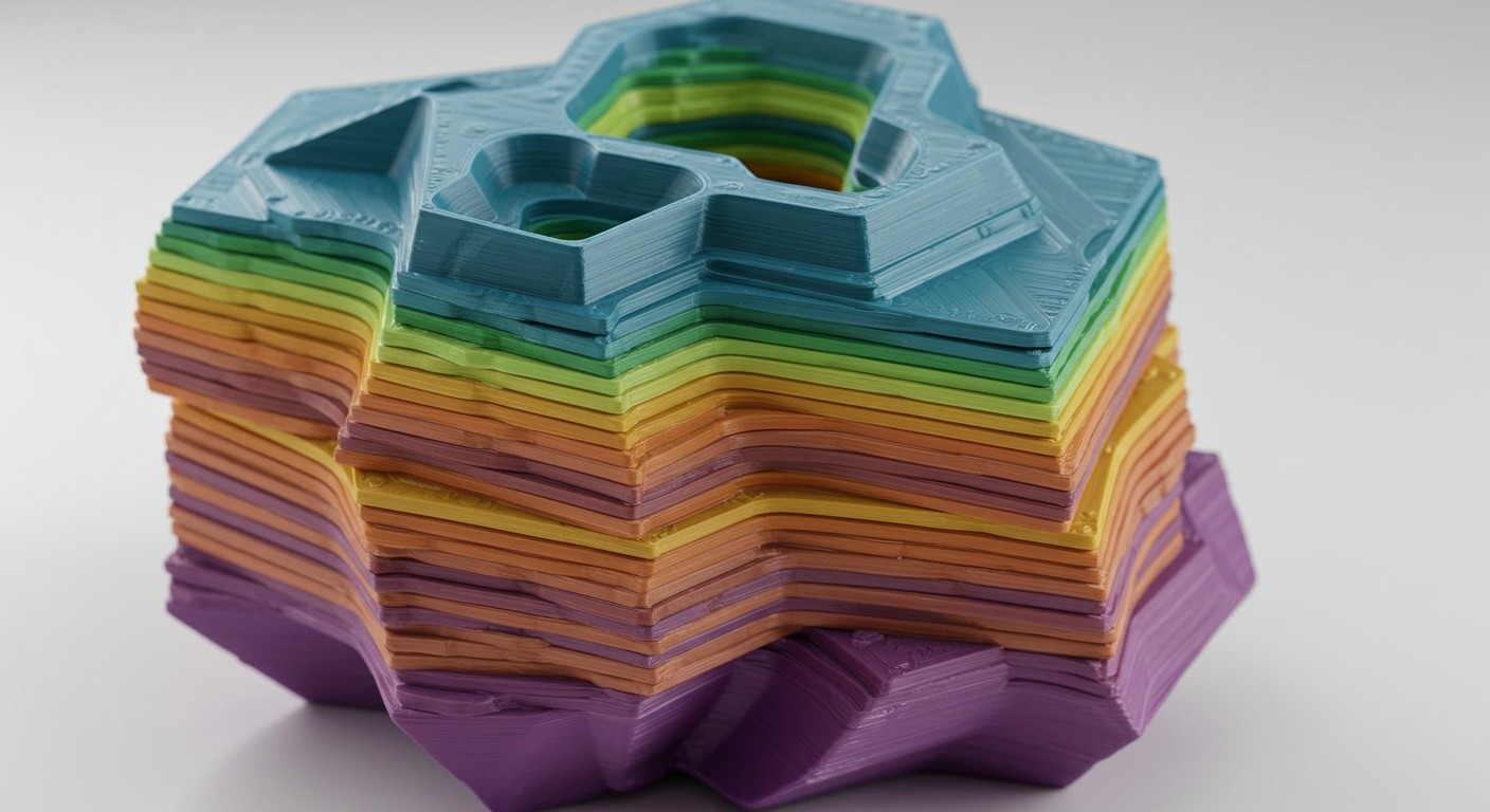 (реалистичная фотография) (Не используй текст и буквы на изображении) : 3d печать, Послойная печать и контроль за усадкой